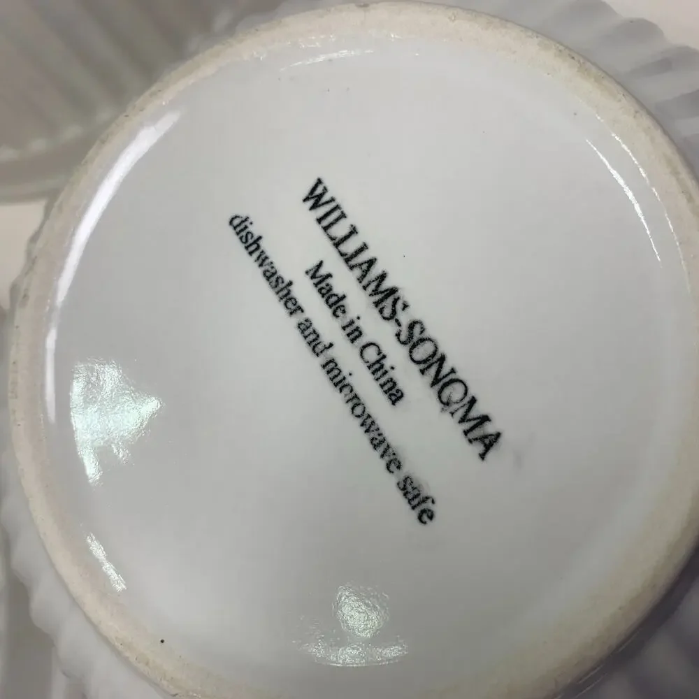 Williams Sonoma White Ribbed Mixing Nesting Bowl Set 3 Farmhouse Kitchen Ceramic